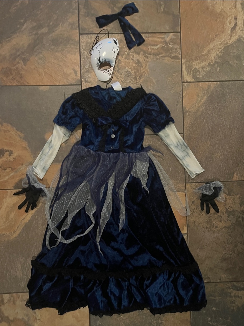 Spirit Navy Blue Haunted Doll Costume Dress with Mask